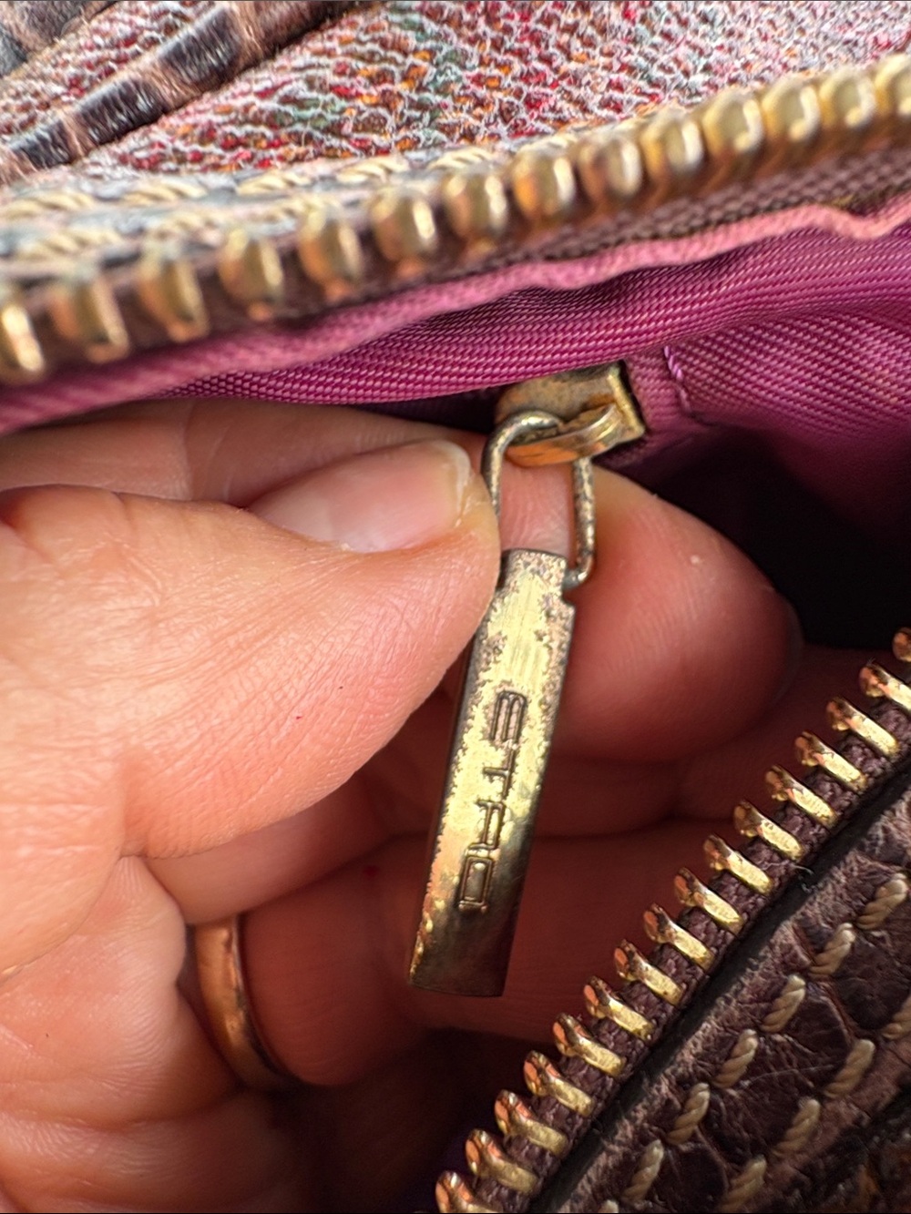 Etro Rare Brown and Cream Animal-Print Satchel with Gold Hardware - Picture 16 of 17